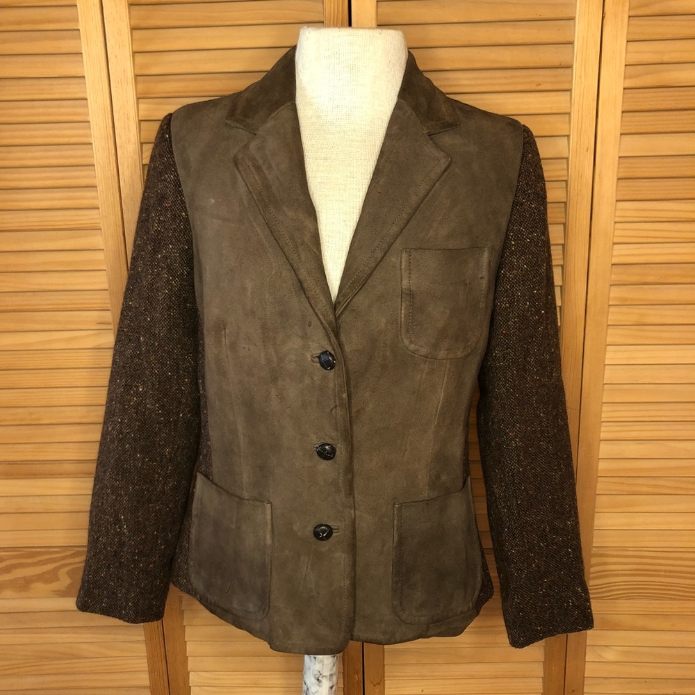 J McLaughlin Brown Tweed Suede Blazer 8